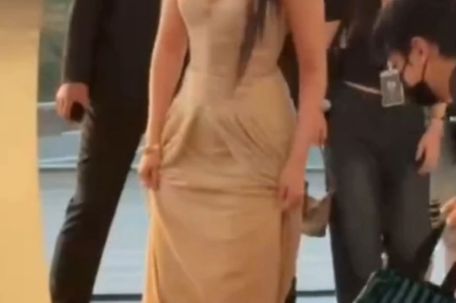 刘亦菲走红毯被裙子缠住