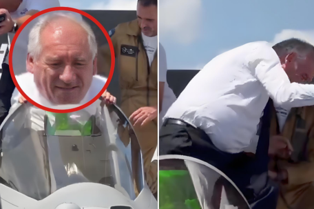 法国总理登上阵风战机 被卡在驾驶舱 