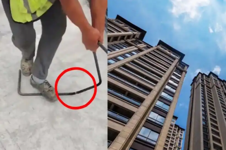 楼盘被曝用劣质钢筋 工人徒手掰断