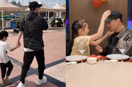 汪峰带3娃过父亲节 二女儿罕见露面 