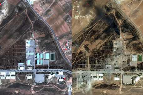 伊朗导弹基地被袭后建筑群夷为平地