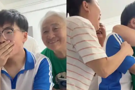 男生半月提升100分与家人相拥而泣