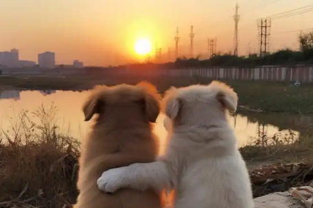 流浪狗暴雨中相拥被好心人收养 